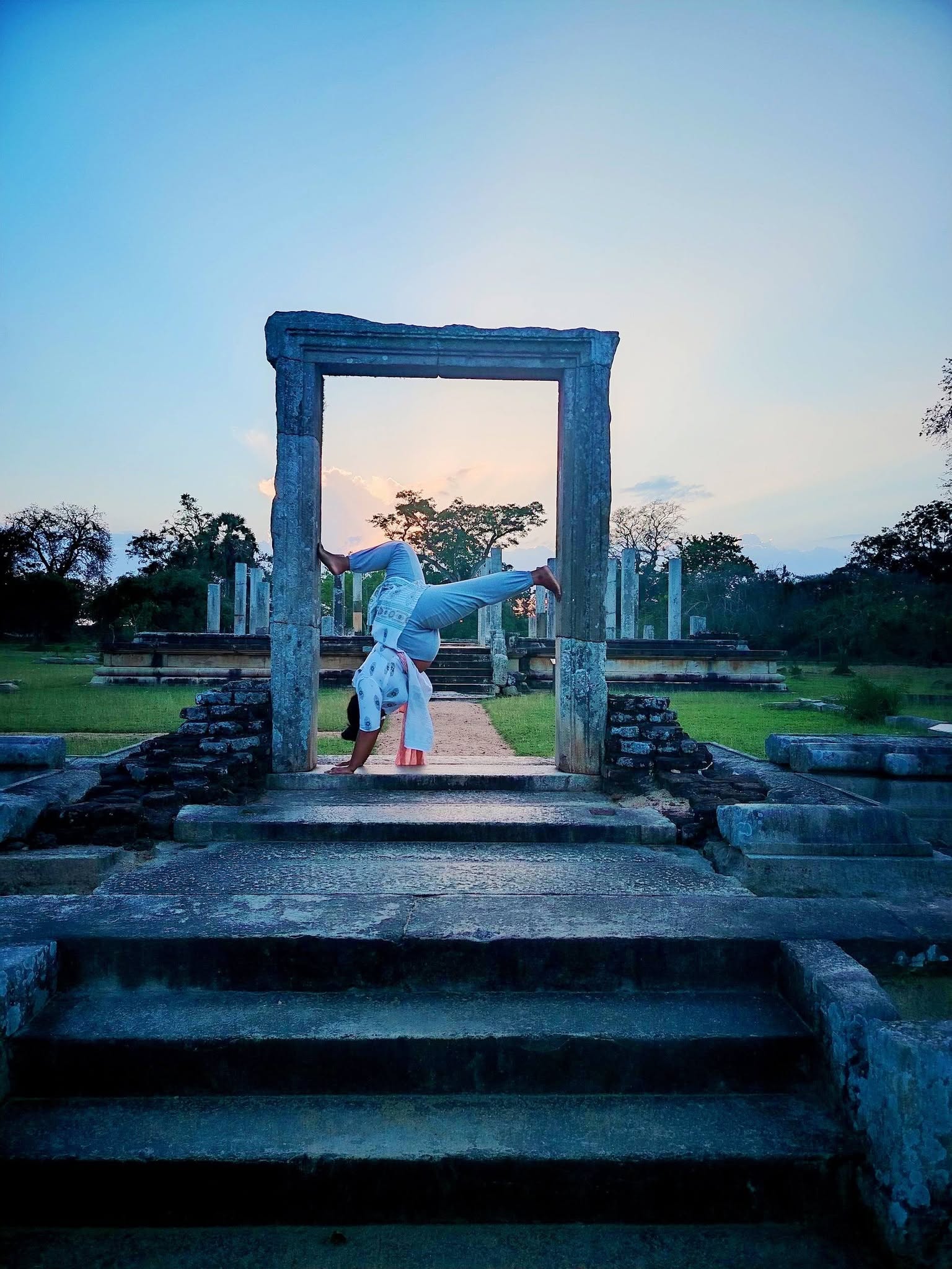 Yoga pose at ancient ruins